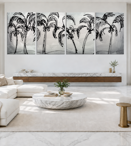 "Palm Trees Silver" Original Modern Abstract Painting