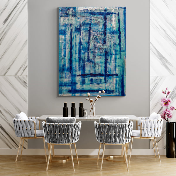 Abstract Painting "Illusion" Blues & Silver