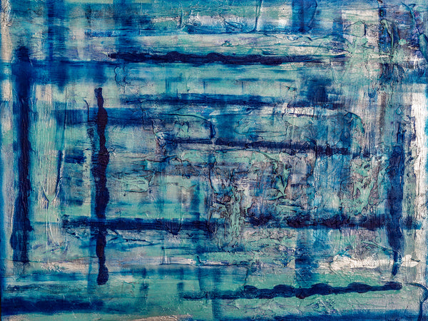 Abstract Painting "Illusion" Blues & Silver
