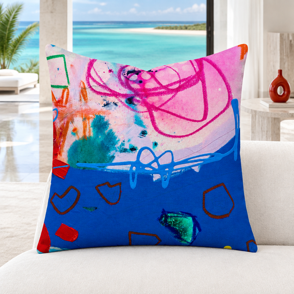 A Vibrant Life 4-b pillow with subtle matching accents in a white Turks and Caicos resort