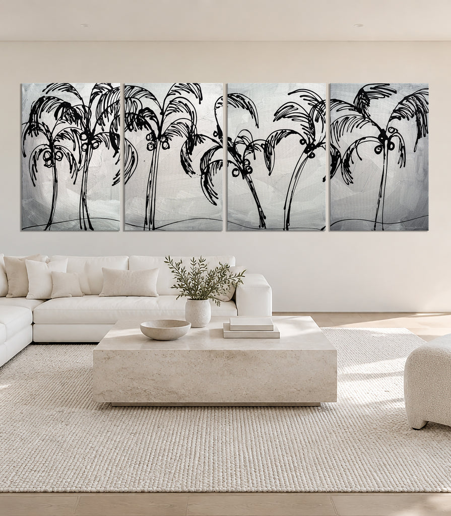 "Palm Trees Silver" Original Modern Abstract Painting