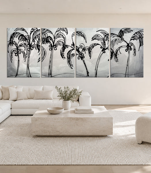 "Palm Trees Silver" Original Modern Abstract Painting