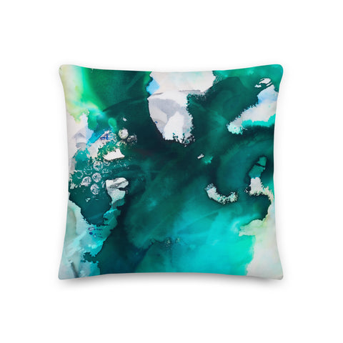 Premium Pillow "Tropical Waters 2B" Teal green, Aqua & Grays