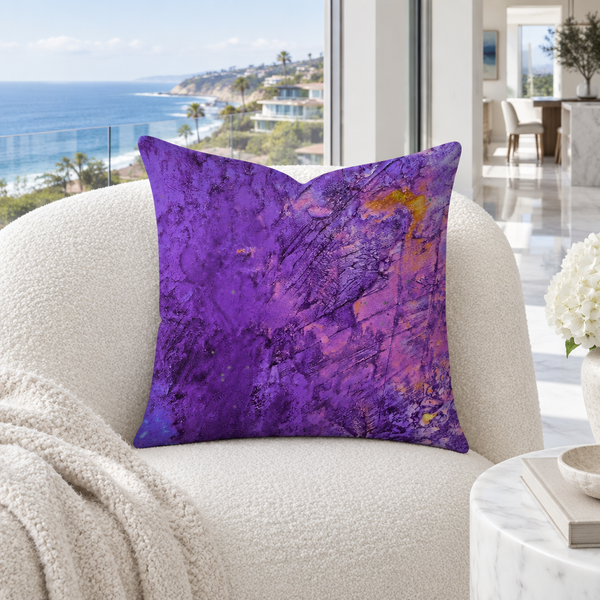 Amethyst pillow in a bright white Malibu residence