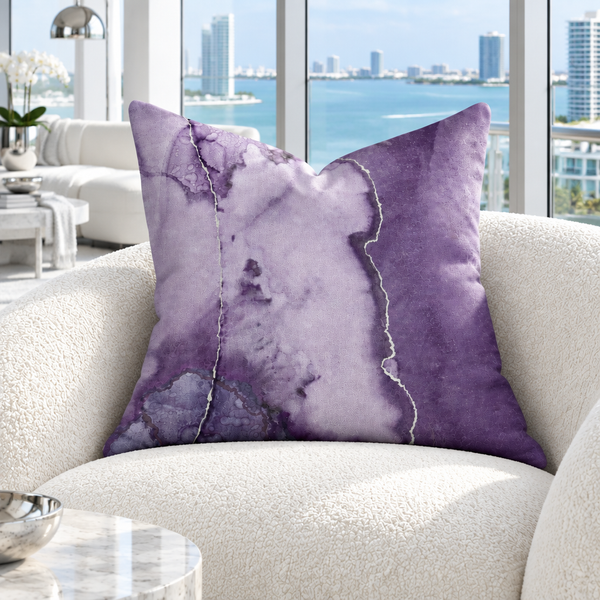 Amethyst pillow in corrected cool-white coastal room