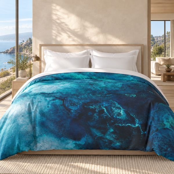 Aquatic 2 comforter in a sunlit coastal mansion suite