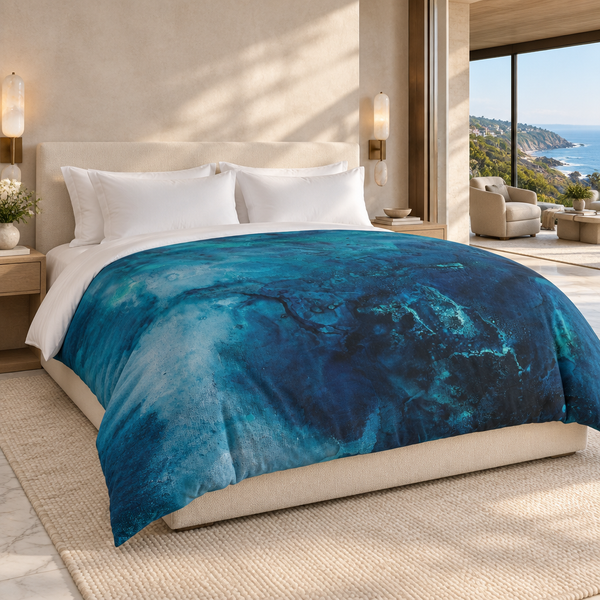 Aquatic 2 comforter in an ultra-luxury coastal estate suite