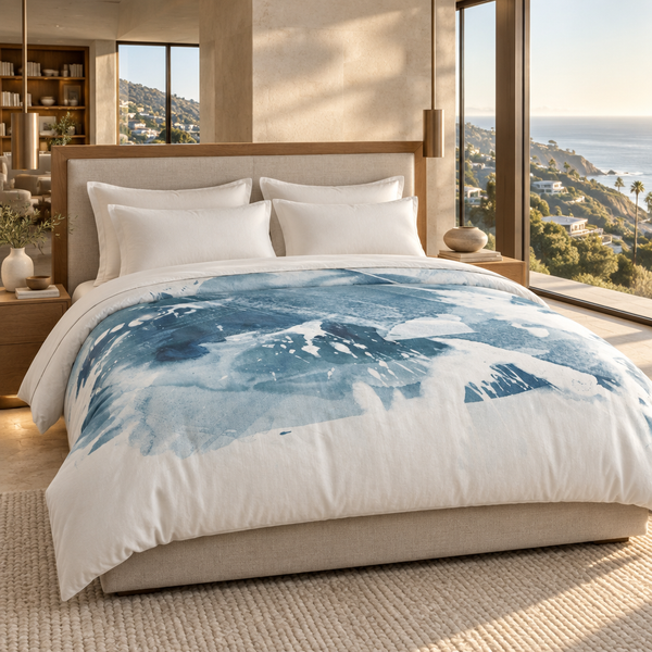Aquatic 3 Blue comforter in a Malibu collector’s suite