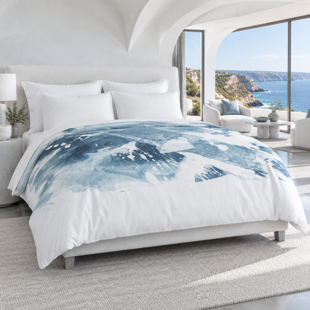 Aquatic 3 Blue in a Portugal seaside suite with the artwork placed higher