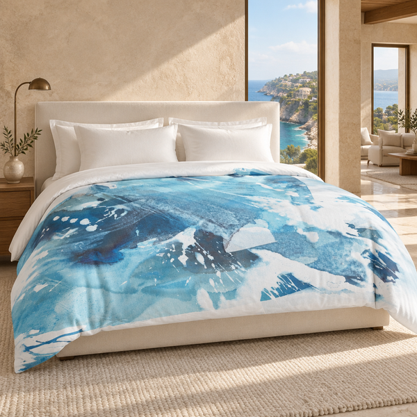 Aquatic 3 Blue Waters comforter in a luxury coastal suite