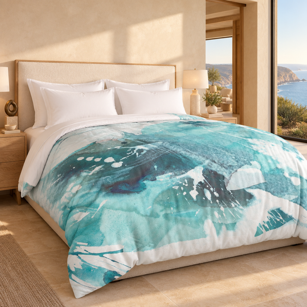 Aquatic 3 Sea Glass Aqua in a warm Malibu coastal suite