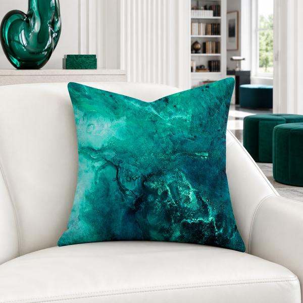 Aquatic Emerald in a white room with emerald details