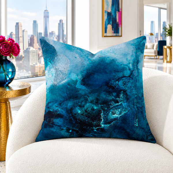 Aquatic pillow in a colorful city penthouse