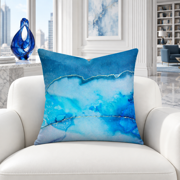 Beautiful Marble Blue pillow in a city collector’s room