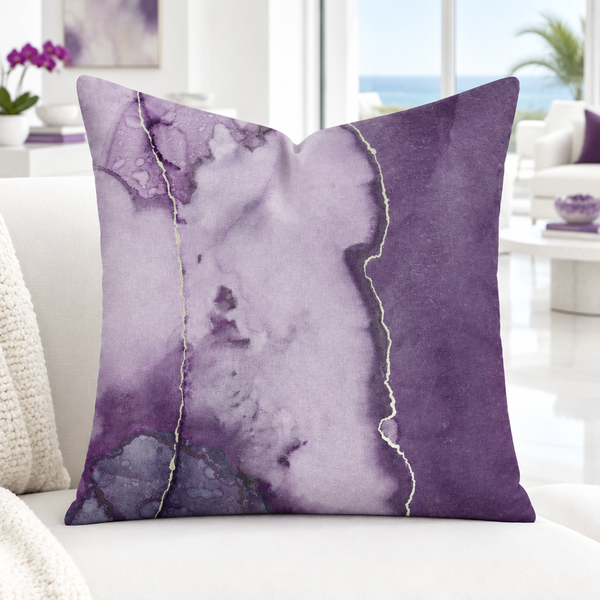 Bright crisp-white minimalist luxury suite with colorful accents, closer view #1 - Beautiful Marble 3 Amethyst (18" art as 22")