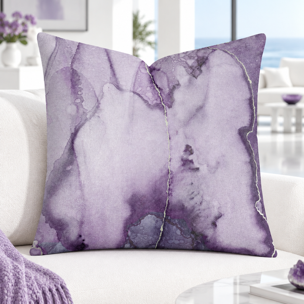 Bright crisp-white minimalist luxury suite with colorful accents, closer view #1 - Beautiful Marble 3 Amethyst