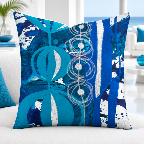Bright crisp-white minimalist luxury suite with colorful accents, closer view #1 - Blue 2