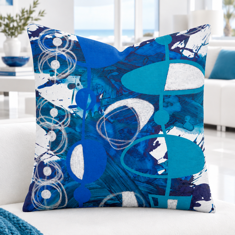 Bright crisp-white minimalist luxury suite with colorful accents, closer view #1 - Blue 3