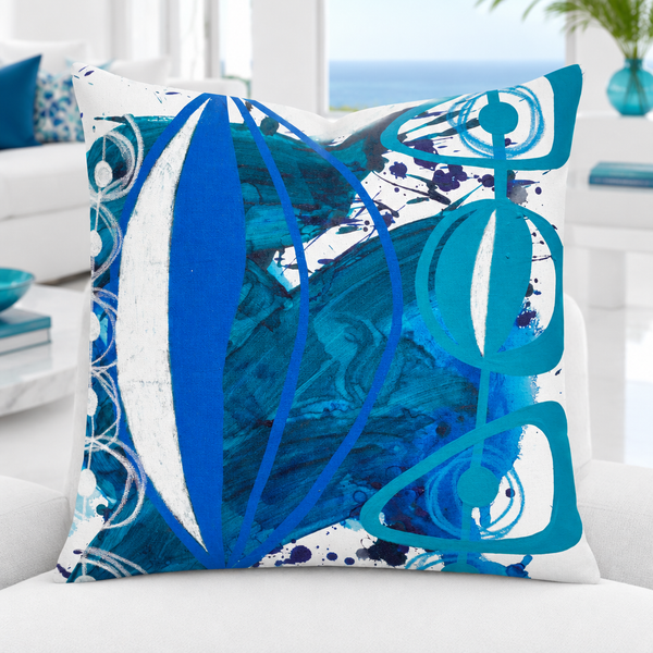 Bright crisp-white minimalist luxury suite with colorful accents, closer view #1 - Blue 4