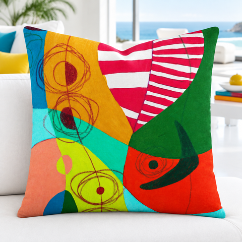 Bright crisp-white minimalist luxury suite with colorful accents, closer view #1 - Illusion 1