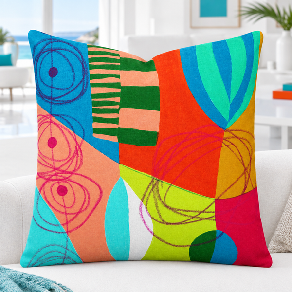 Bright crisp-white minimalist luxury suite with colorful accents, closer view #1 - Illusion 3