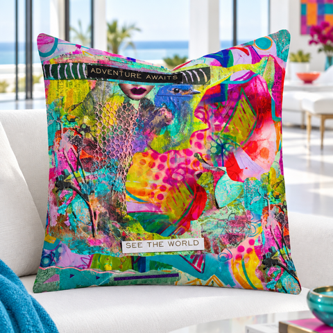 Bright crisp-white minimalist luxury villa with colorful accents, closer view #2 - Adventure Awaits