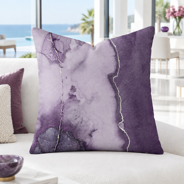 Bright crisp-white minimalist luxury villa with colorful accents, closer view #2 - Beautiful Marble 3 Amethyst (18" art as 22")