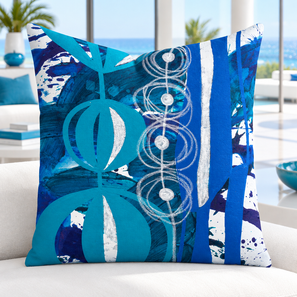 Bright crisp-white minimalist luxury villa with colorful accents, closer view #2 - Blue 2