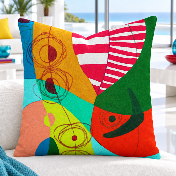 Bright crisp-white minimalist luxury villa with colorful accents, closer view #2 - Illusion 1