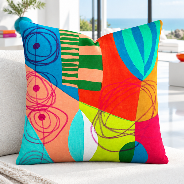Bright crisp-white minimalist luxury villa with colorful accents, closer view #2 - Illusion 3