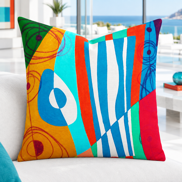 Bright crisp-white minimalist luxury villa with colorful accents, closer view #2 - Illusion 4