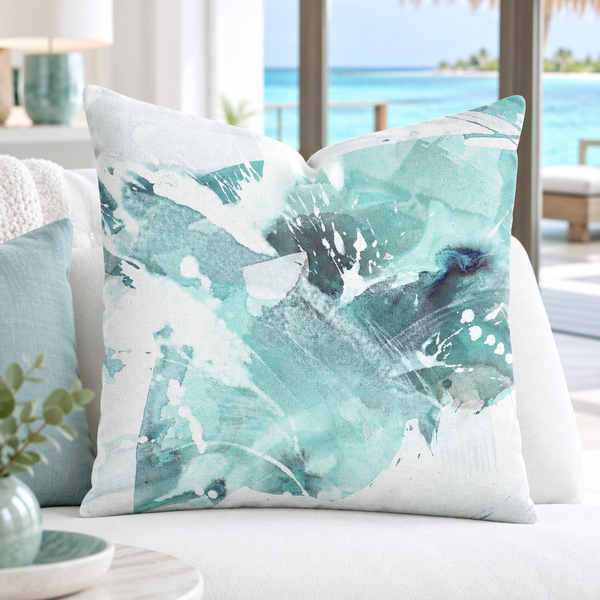 Bright crisp-white modern Maldives resort suite, close-up #2 - Aquatic 2 Sea Glass Light Aqua