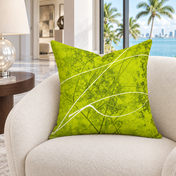 Chartreuse pillow in a Miami waterfront lounge