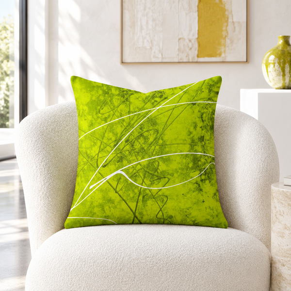 Chartreuse pillow in a white collector gallery
