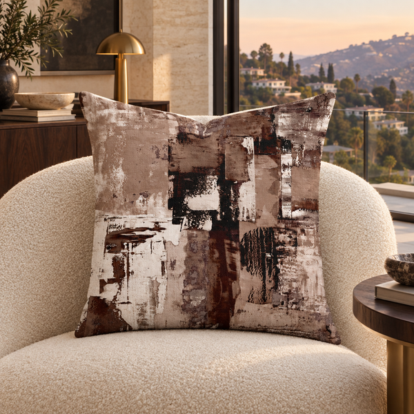 Chocolate pillow in a warm Hollywood Hills collector home