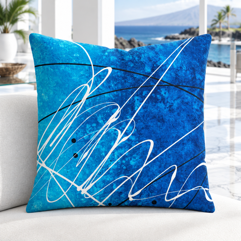 Close-up Ocean Breeze pillow in a modern Big Island resort pavilion