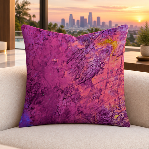 Close-up pillow in a Hollywood Hills lounge at sunset