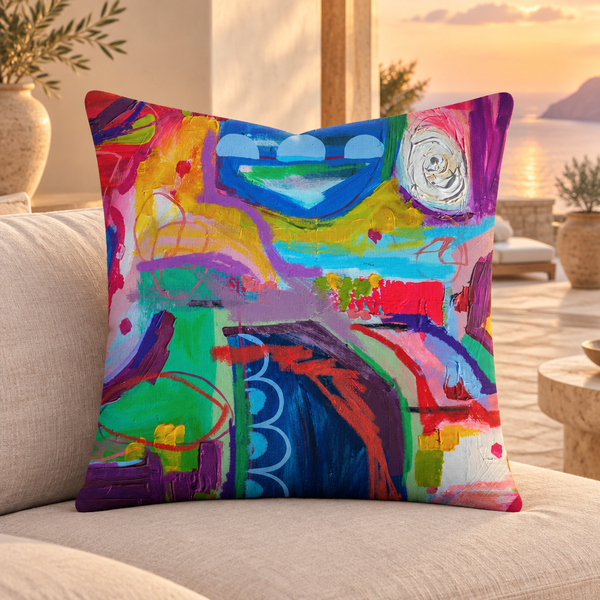 Close-up pillow in a Mediterranean villa at sunset