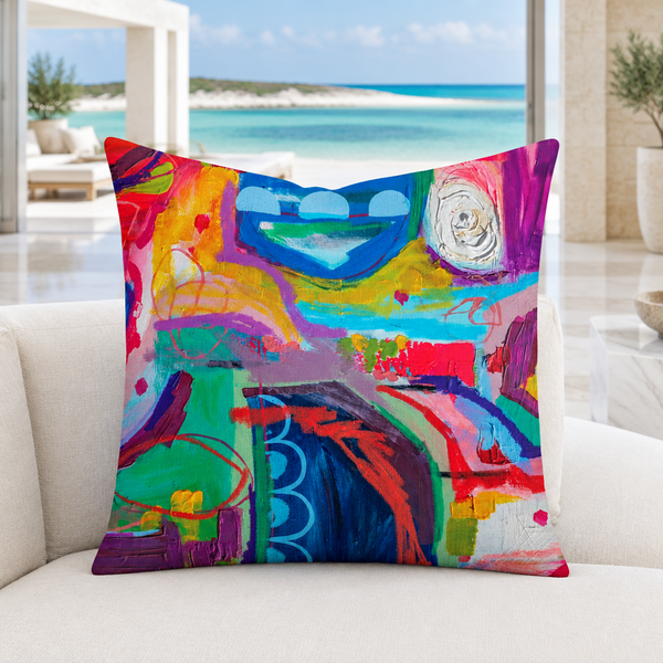 Close-up pillow in a modern Turks and Caicos villa lounge