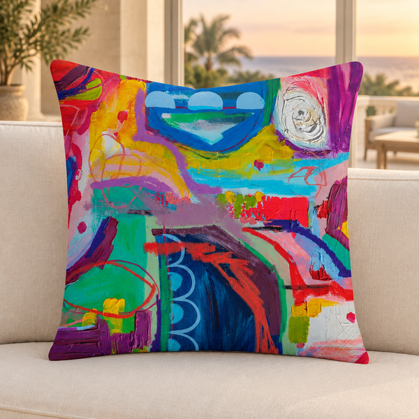 Close-up pillow in a Palm Beach room at sunset