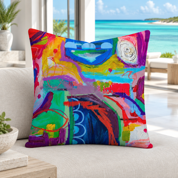 Close-up pillow in a white-marble Turks and Caicos resort suite