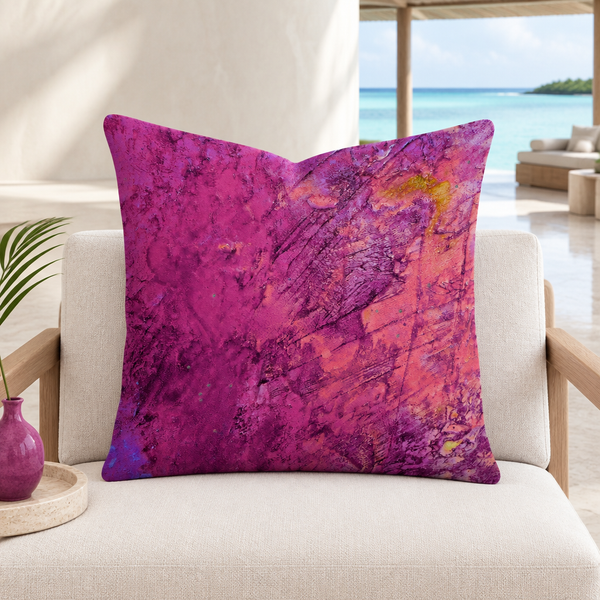 Close-up pillow with subtle artwork-matched accents in a Maldives villa