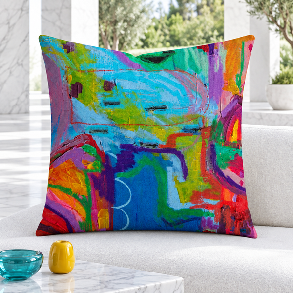 Closer Destination Happiness pillow preview, marble garden pavilion