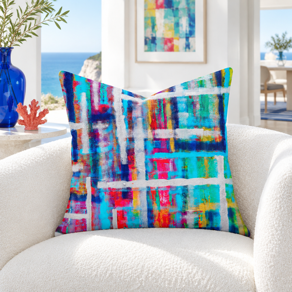 Coastal room with colorful details
