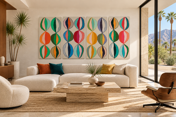 Colors four-panel painting in a luxury Palm Springs modern home