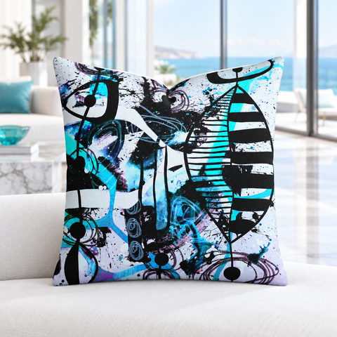 Cool-white marble resort suite with matching aqua accents