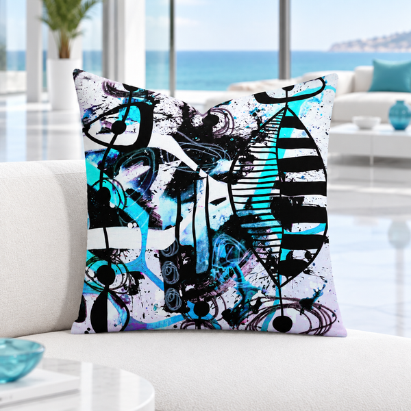 Cool-white marble resort villa with matching aqua accents