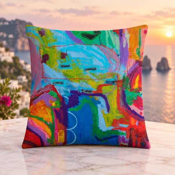 Destination Happiness front pillow, Capri sunset