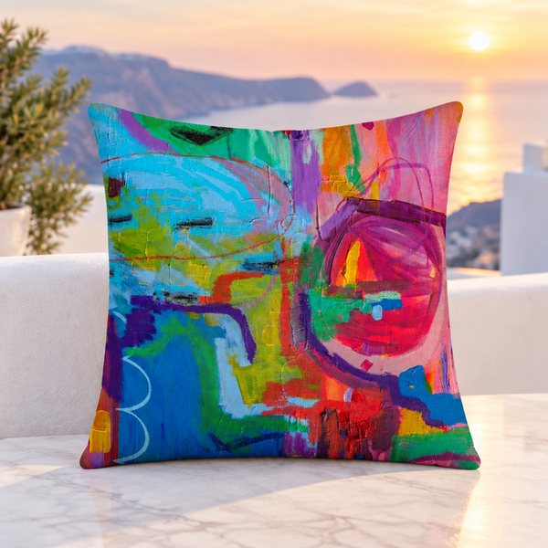 Destination Happiness front pillow, closer Capri terrace