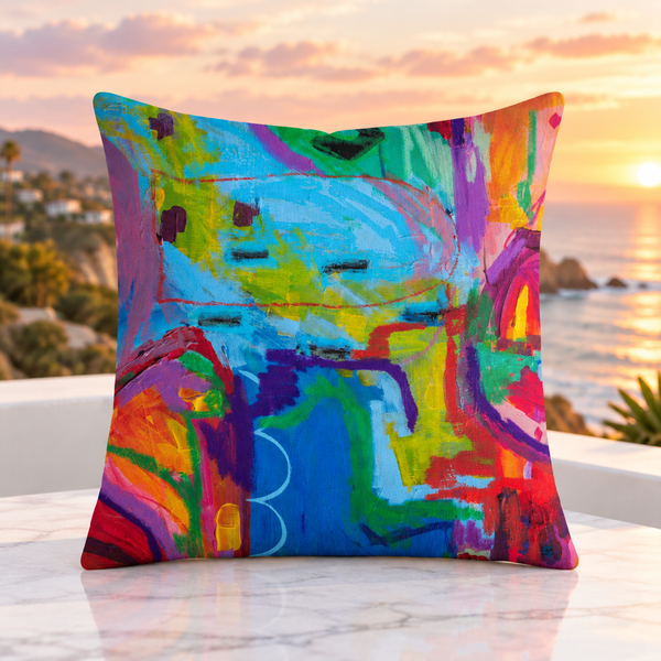 Destination Happiness front pillow, Malibu sunset